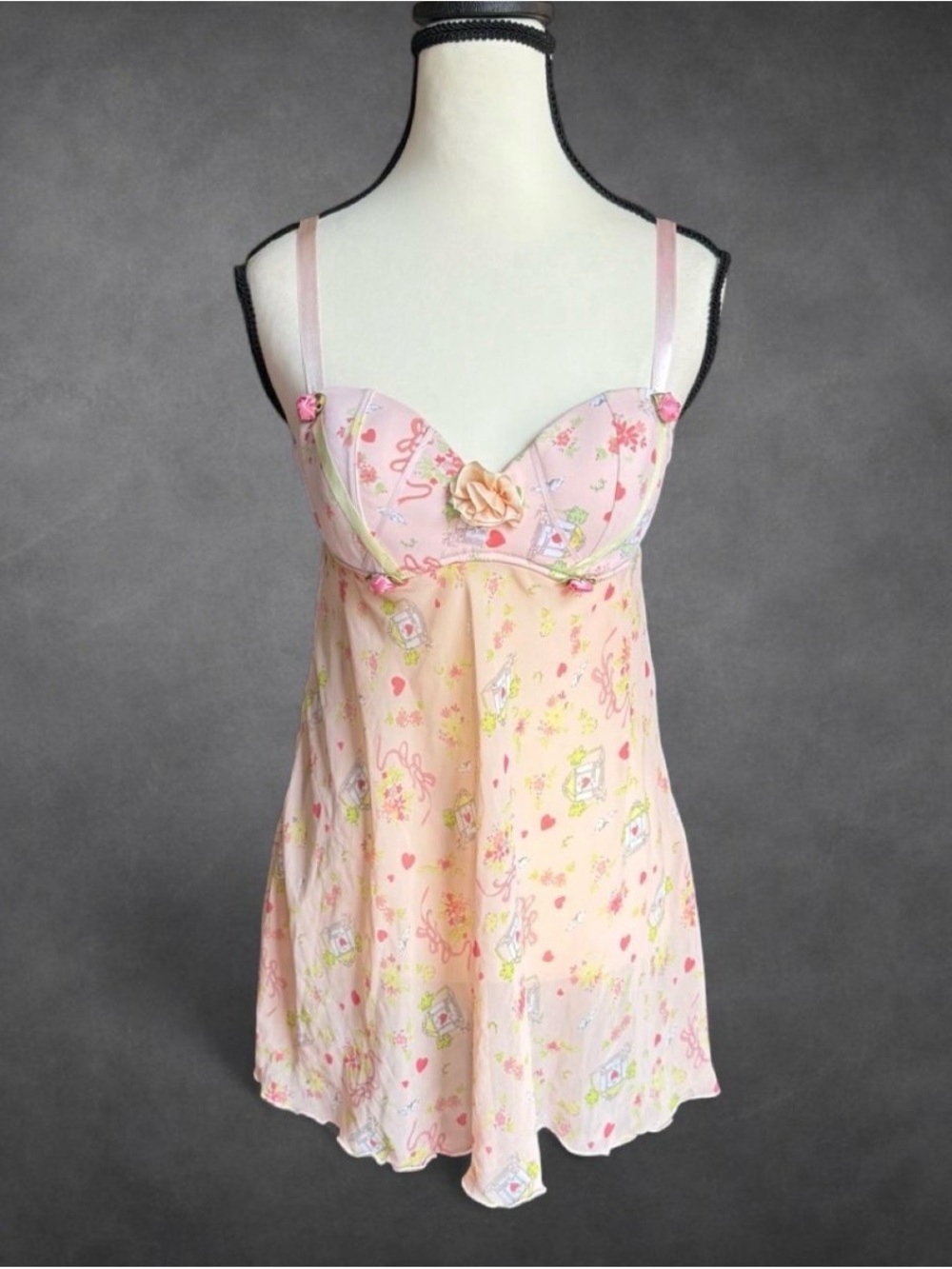 Hillard & Hanson Intimates Pink Floral‎ Babydoll Chemise - Size S